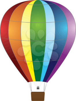 Colorful hot air balloon on white background.