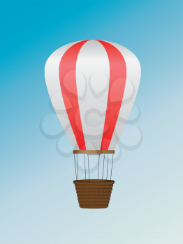 Hot air balloon of red and white colors illustration on blue background.