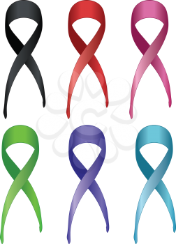 Set of abstract awareness ribbons in different colors.