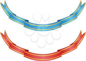 Two ribbons of blue and red color on white background.