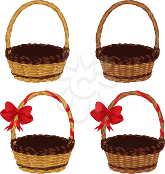 Set of different empty baskets on white background.