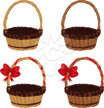 Set of different empty baskets on white background.