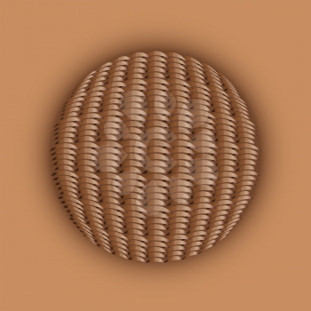 Illustration of wooden weaved ball on brown background.