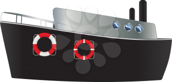 Small cartoon steamship, yacht on white background.