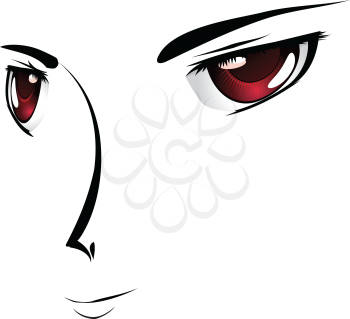Simple cartoon face with red eyes in anime, manga style.