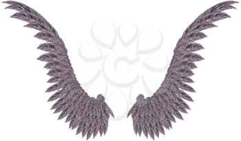 Pair of detailed dark angel wings on white background.