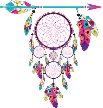 Boho style arrow with dream catcher, stylized native american design.