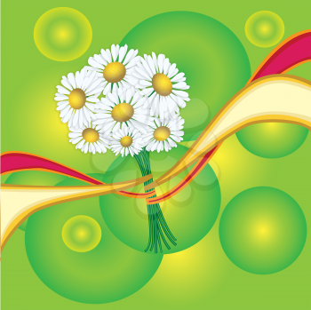 Camomile with yellow and red ribbon background