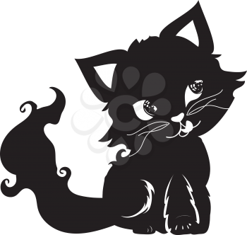 Halloween black kitten, cute cartoon cat design.