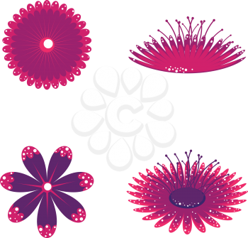 Abstract cartoon purple flowers set on white background.