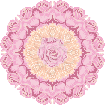 Romantic decorative flower ornament with roses, floral illustration.