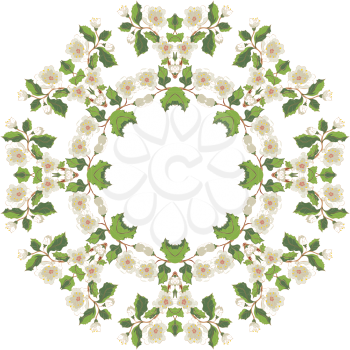 Spring blossom branch, floral ornament with white flowers.