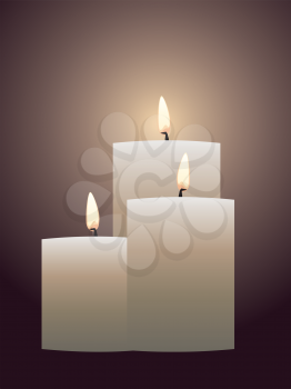 Lit candle illustration, candle flame in the dark.