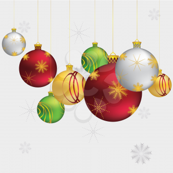 Beautiful Christmas balls, decorative ornaments on grey background.