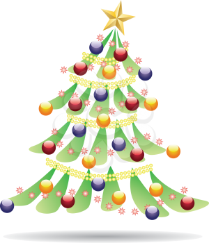 Abstract decorated Christmas tree on white background.