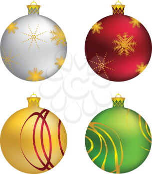 Set of colorful decorative Christmas balls on white background