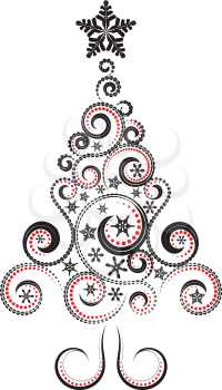 Abstract decorative christmas tree made of swirls and snowflakes.