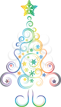Abstract decorative christmas tree made of swirls and snowflakes.