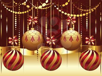 Colorful decorative Christmas golden balls, holiday ornaments.