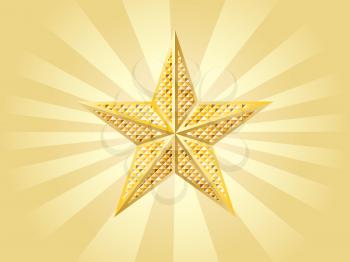 Shiny golden star on yellow background with rays.