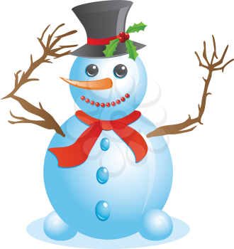 Cute happy Christmas snowman on white background.