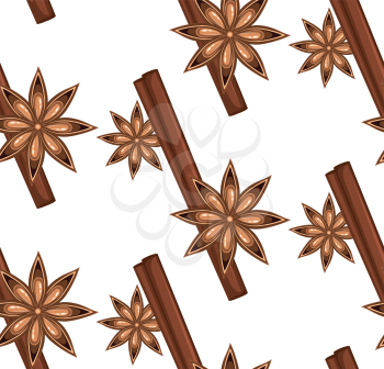 Star anise with stick of cinnamon, spices illustration.