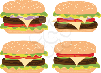 Cartoon delicious big tasty burger, fast food illustration.