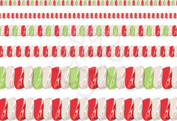 Collection on christmas borders with candy cane pattern.