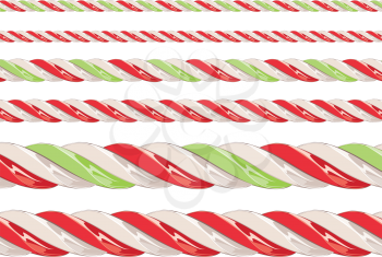 Collection on christmas borders with candy cane pattern.