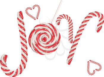 The word joy made out of sweet candy canes.