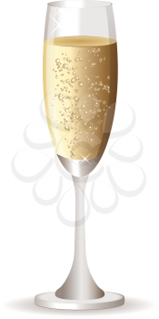 Glass of Champagne illustration over white background.