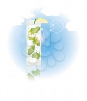 Illustration of glass of mojito against blue sky