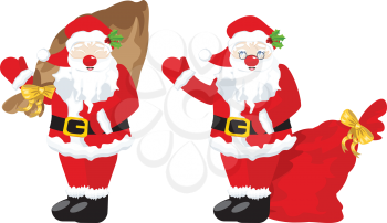 Cartoon Santa Claus with sack full of gifts.