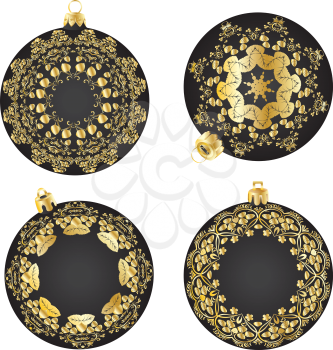 Folk floral ornaments with strawberry on Christmas balls illustration.