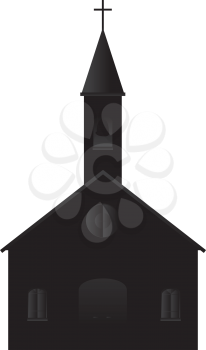 Illustration of a cartoon church silhouette on a white background.