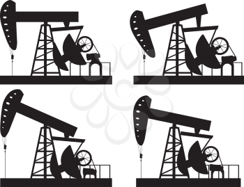 Abstract cartoon oil pump working silhouette set.