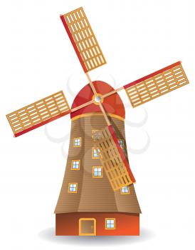Illustration of old wooded windmill isolated on white background.