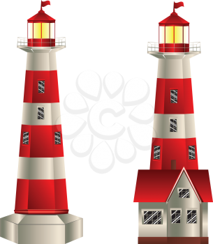 Classic cartoon lighthouse of red and white color.