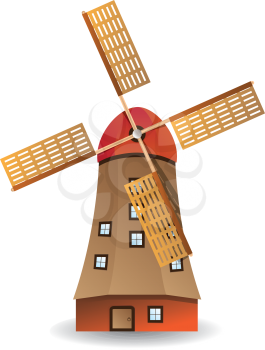 Illustration of old wooded windmill isolated on white background.