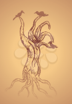 Grunge sketch of a stylized dead tree, hand drawn illustration.