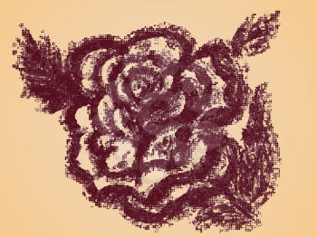 Grunge decorative sketch of a rose with leaves.