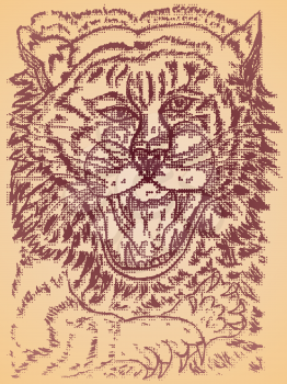 Grunge sketch of a stylized tiger portrait, abstract illustration.