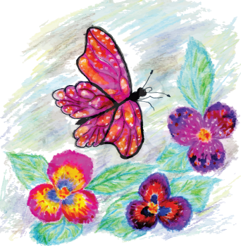 Watercolor of the bright butterfly, hand drawn illustration.