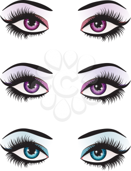 Illustration of woman eyes with makeup of different colors.