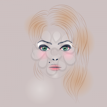 Art illustration of a beauty girl face with makeup and hairstyle.
