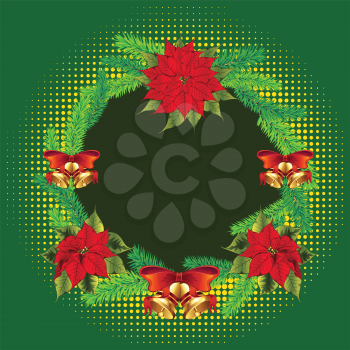 Holiday Christmas wreath decorated with poinsettia design.