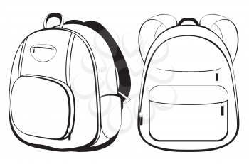 Cartoon school backpack in black and white design.