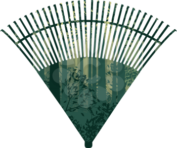 Autumn forest landscape inside of a fan rake design illustration.