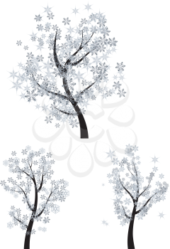 Decorative winter trees set with snowflake leaves.