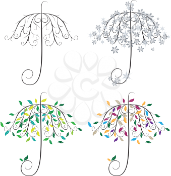 Decorative tree in shape of umbrella with colorful leaves.